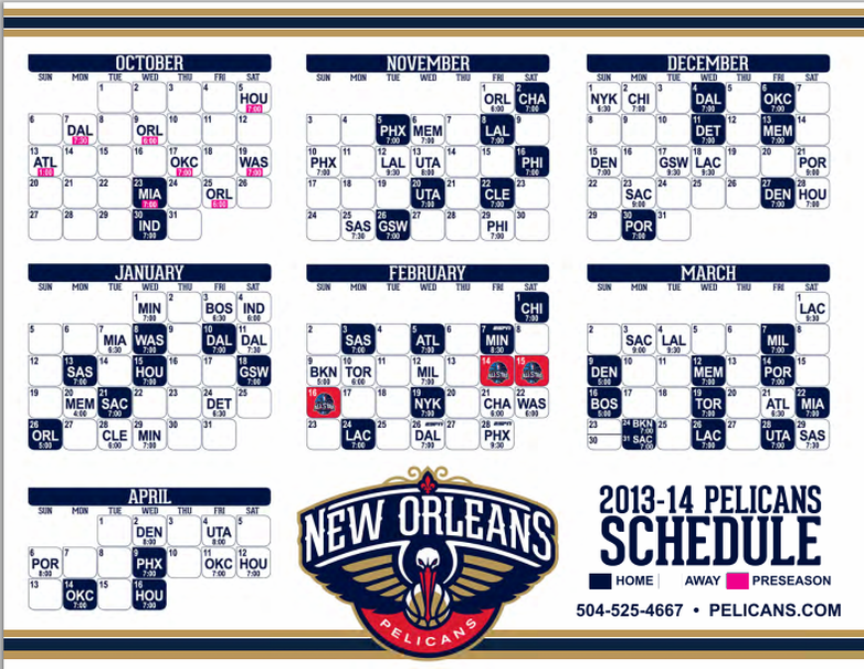 Schedule New Orleans Pelicans